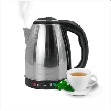 Imagem de Chaleira Elétrica de Aço Inox 2L 1500W 110V – Ferve Água em Minutos, Desligamento Automático, Base Giratória 360°, Tampa com Trava e Luz Indicadora | Ideal para Café, Chá e Bebidas Quentes