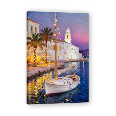 Imagem de Portas mediterrâneas Arte em tela de Natal inspirada no impressionismo, decoração de parede quente para férias com pinceladas suaves para casa emoldurada de 69,8 x 104,9 cm