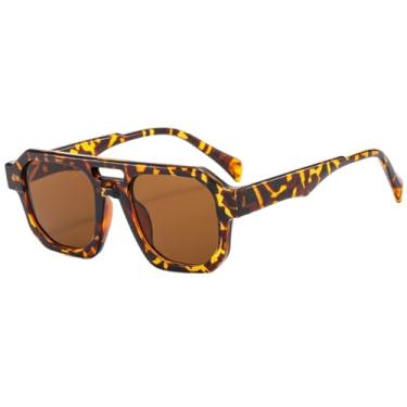 Imagem de Óculos de sol retrô masculino, moda minimalista, design anti-luz azul, óculos de sol anti-UV para áreas externas, feixe duplo feminino (marrom demi)