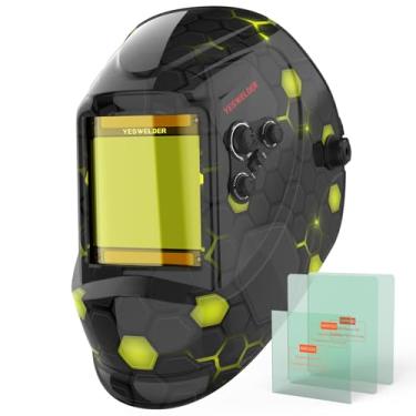 Imagem de YESWELDER Capacete de soldagem de escurecimento automático de energia solar de cor verdadeira de 3,94" x 3,66", 4 sensores de arco sombra ampla 4 ~ 5/9-9/13 para máscara de soldador de moagem de solda por arco TIG MIG LYG-M800H-A