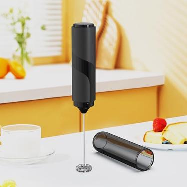 Imagem de Poderoso espumador de leite para café, batedeira portátil rápida com batedor de aço inoxidável, espumador manual, varinha preta e equipada com uma luva de armazenamento