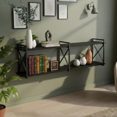 Imagem de Prateleira Nicho de Parede 130cm x 20cm Design Industrial para Organização (Preto/Preto)