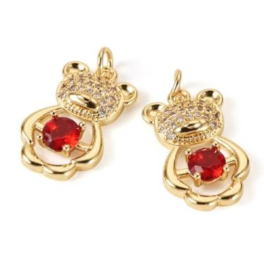 Imagem de 2 pingentes de urso de zircônia de latão 20 x 12 x 3 mm banhado a ouro real 18 K pingentes fofos para colar, pulseira, chaveiro, acessórios para fabricação de joias DIY, 20x12x3mm, Metal, Sem Pedra
