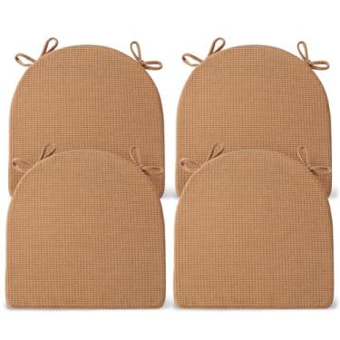 Imagem de SM-XLHN Conjunto de 4 almofadas de cadeira para cadeiras de jantar, almofadas antiderrapantes para cadeira de cozinha com laços, almofadas de assento de espuma de alta resiliência, capa lavável