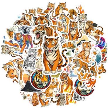 Imagem de 50 peças animais tigre, colorido, feroz, divertido, listrado, para mala, geladeira, telefone, bagagem, laptop, guitarra, carro, adesivo, brinquedos, guitarra, faça você mesmo, bicicleta, skate, laptop
