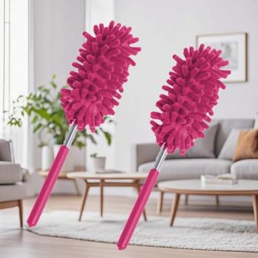Imagem de 2 peças de espanador de microfibra para limpeza, mastro extensível e design destacável, ideal para limpeza de janelas, móveis e ventilador de teto