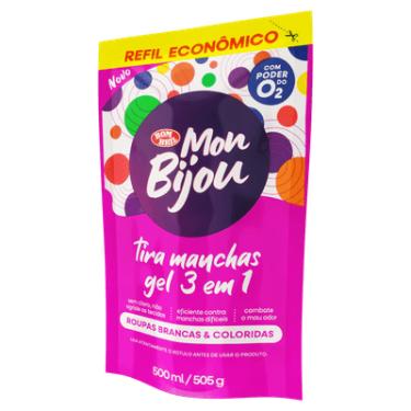 Imagem de TIRA-MANCHAS GEL ROUPAS BRANCAS E COLORIDAS COM PODER DO O2 3 EM 1  SEM CLORO MON BIJOU SACHÊ 500ML REFIL ECONÔMICO