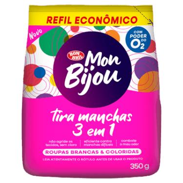 Imagem de TIRA-MANCHAS PÓ ROUPAS BRANCAS E COLORIDAS COM PODER DO O2 3 EM 1 SEM CLORO MON BIJOU PACOTE 350G REFIL ECONÔMICO