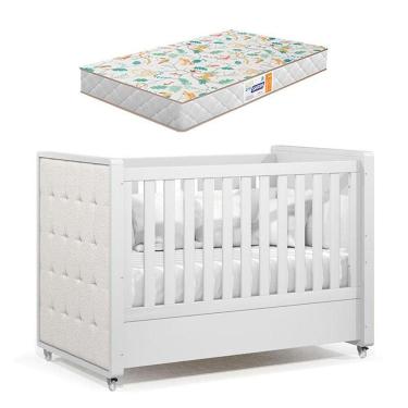 Imagem de Berço Americano Tutto New Branco Acetinado Com Capitonê New Boucle E Colchão Gazin - Matic