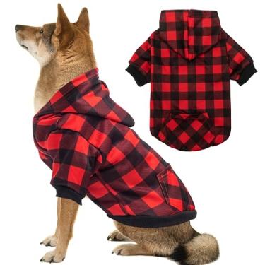 Imagem de PAWNISAW Moletom com capuz para cães, xadrez de Natal quente para cachorro com bolso para clima frio, roupas com capuz para animais de estimação de inverno, para cães pequenos, médios, grandes e GG