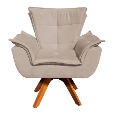 Imagem de Poltrona Giratória Opala Suede Bege Base Madeira