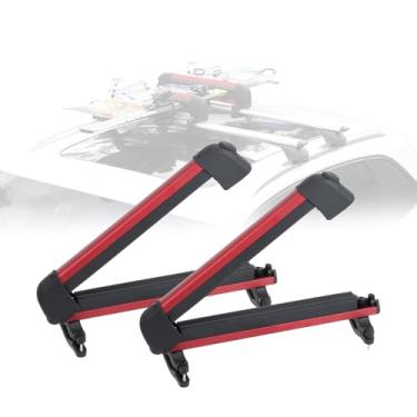 Imagem de Rack de esqui e snowboard de 40 cm para teto de carro, com enchimento e trava de borracha TPV, serve para 2 pares de esquis ou 2 pranchas de snowboard, suporte de vara de pesca para carro, vermelho