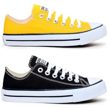 Imagem de Kit 2 Pares Tenis Casual Feminino Masculino All Kalum Star Vulcanizado Confortavel (PRETO + AMARELO, BR, Adulto, Numérico, 34)