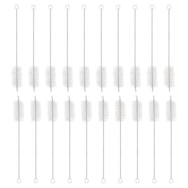 Imagem de HARFINGTON Conjunto de escovas de limpeza de palha, aço inoxidável 304 de comprimento e cerdas de nylon para garrafa de água, tubos de copo de canudo de silicone, branco (25 mm OD, conjunto de 20