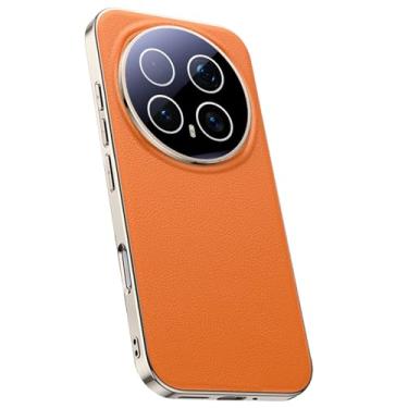 Imagem de LTLMYDAM Capa fina para Honor Magic 8 Pro/8, estilo empresarial, revestimento de couro vegano, capa de proteção contra quedas, laranja, 8