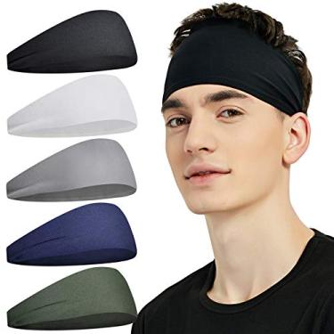 Imagem de Bandanas esportivas para homens, faixa de cabeça de treino com absorção de umidade, faixas de transpiração para corrida, ciclismo, futebol, ioga (verde)