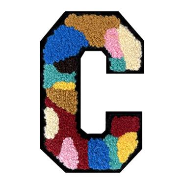 Imagem de 1 peça 11,4 cm colorido camuflagem chenille remendo com borda preta Camuflagem divertida ferro em letras para jaquetas e mochilas, adesivos modernos do alfabeto para moda e presentes (C)