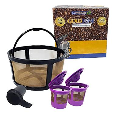 Imagem de GOLDTONE Filtro de café reutilizável serve para cafeteiras e cafeteiras KEURIG Essentials & K-Duo inclui 2 filtros de dose única e colher