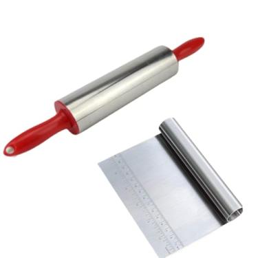 Imagem de Kit de Panificação, Rolo de Massa Giratório de Inox 37,5cm, Espátula Tubular de Inox 15cm