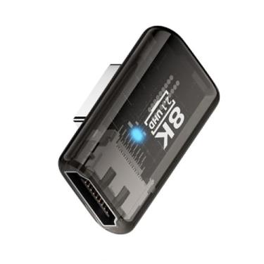 Imagem de cablecc UHD 8K 60hz HDMI 2.1 fêmea para HDMI macho ângulo esquerdo 90 graus baixo perfil extensão extensor transparente com Smart LED HDTV