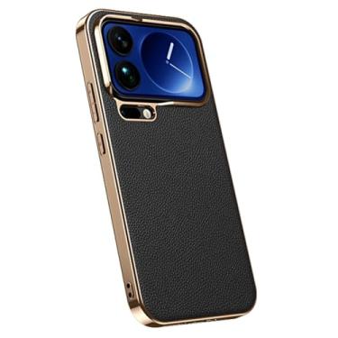 Imagem de FWYANZH Capa de couro genuíno para Xiaomi 17 Pro Max/17 Pro/17, capa magnética galvanizada de carregamento sem fio fina à prova de choque capa de proteção para câmera, preta, 17