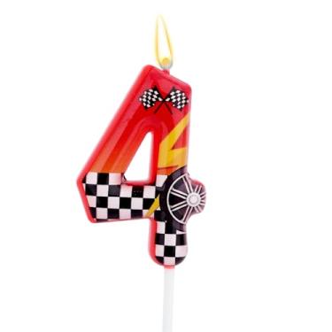 Imagem de Velas Aniversário com Tema Corrida, Velas com Números Corrida Design Roda Xadrez Vermelho Preto e Branco Decorações de Bolo Aniversário Adequadas para Festas Infantis (4)