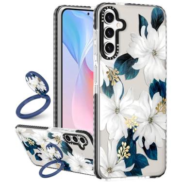 Imagem de Boaretiu Capa para Samsung Galaxy S23 FE - Cute Kawaii Fashion Cool 360° Rotate Ring Holder Kickstand Blue Flower for Women Girls Boys Teens Girly for Galaxy S23 FE Case with Stand