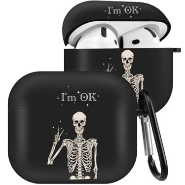 Imagem de Boaretiu Capa para Airpods 4, desenho fofo Kawaii, com chaveiro, design engraçado, com mosquetão, capa estilosa para meninas, adolescentes e mulheres, capas para Air pods 4, caveira