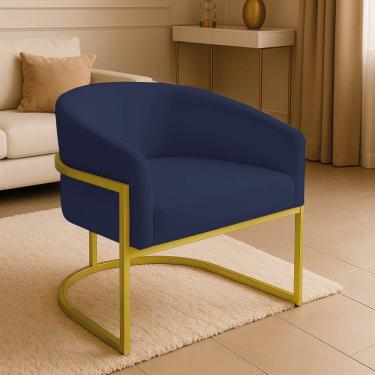 Imagem de Poltrona Sala Decorativa Industrial Dourada Arielle Suede Cor Azul Marinho