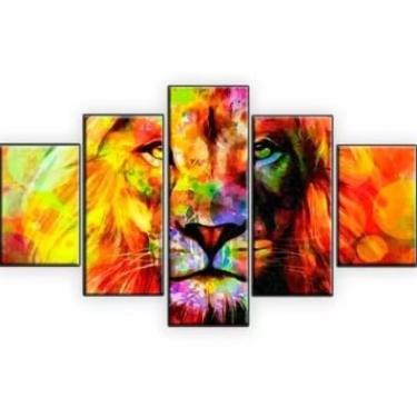 Imagem de Kit quadro decorativo 5 peças 95x60cm Leão De Juda Colorido