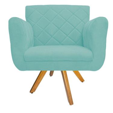 Imagem de Poltrona Atenas Base Giratória de Madeira Suede Azul Tiffany