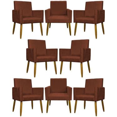 Imagem de Kit 8 Poltronas Decorativas Mari Pé Palito Castanho - Terracota Suede