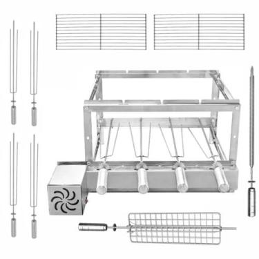 Imagem de Grill Para Churrasqueira Giratória 4 Espetos Inox Com Espeto Grelha Au