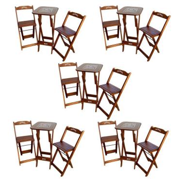 Imagem de Kit 5 Conjuntos Bistrô Mesa Com 2 Banquetas Dobráveis De Madeira Personalizada Jack - Imbuia Marrom
