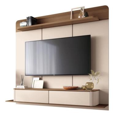 Imagem de Painel TV 70 Pol 180cm Bancada Suspensa Gava H01 Off/Castanho - Mpozen