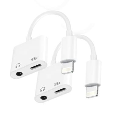 Imagem de Adaptador Lightning para conector de fone de ouvido de 3,5 mm, carregador 2 em 1 certificado Apple MFi e dongle de áudio para iPhone 14/13/12/11/XS/XR, carregar e ouvir, chip DAC, som Hi-Fi, para