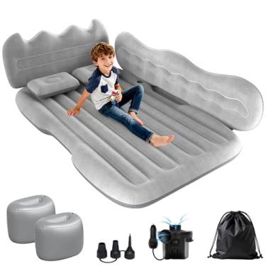 Imagem de Deeteck Colchão inflável engrossado de carro para banco traseiro - colchão de ar SUV para acampamento e viagens rodoviárias, colchão inflável portátil para carro com suporte de copo, 2 travesseiros e