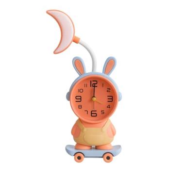 Imagem de Relógio Infantil Coelho no Skate com Luz LED – Relógio de Mesa Silencioso, Fofo para Crianças, Quartos e Decoração