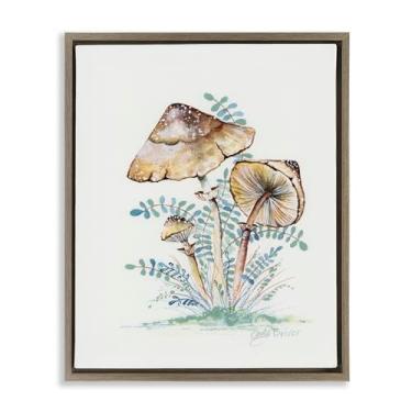 Imagem de Stupell Industries Arte de parede em tela flutuante com moldura de trio de cogumelos da floresta natural, design de Cady Driver, 53 x 43 cm