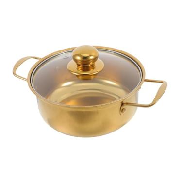 Imagem de TOPPERFUN Pote de ramen de indução de aço inoxidável, tampa de vidro, panela dourada de duas alças para sopa e guisado para cozinhar macarrão e caldos fácil de limpar para uso doméstico na cozinha