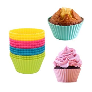 Imagem de Kit 6 Formas de Silicone Grande Premium para Cupcake, Muffin e Sobremesa, Coloridas, Antiaderente, 9cm x 6cm, Reutilizável, Compatível com Forno, Air Fryer, Micro-ondas e Congelador