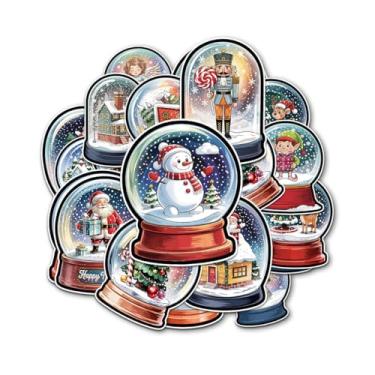 Imagem de 12 adesivos vintage de globo de neve de Natal, decalques de Natal com Papai Noel, anjos, bonecos de neve, casas de inverno, adesivos para laptop, garrafa, caderno, embrulho, álbum de recortes
