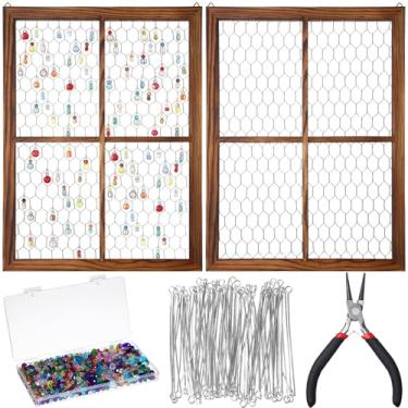 Imagem de Chunful Pacote com 2 molduras de madeira de arame de galinha com 1300 contas de vidro arco-íris, molduras de madeira inacabadas para artesanato, fotos, joias, decoração de janela, presente para casa