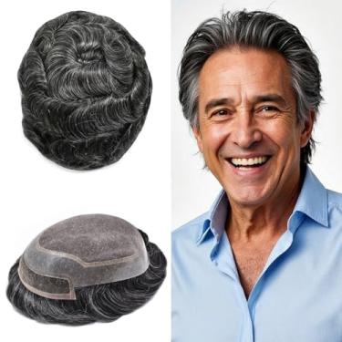 Imagem de LYRICAL HAIR Sistema de reposição masculina de peruca para homens peruca fina mono frente frente peruca masculina de poliéster durável PU em torno da unidade de cabelo peruca para homens 15 x 20 cm