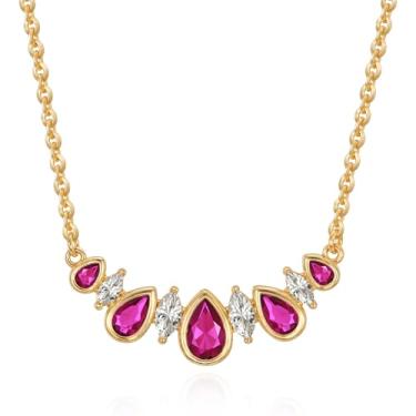 Imagem de MEVECCO Colar gargantilha feminina banhado a ouro 18 k turquesa vermelho rubi zircónio gargantilha pingente colar joia feita à mão para presentes de Natal e aniversário, Sem Pedra Preciosa