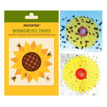 Imagem de Pestoptek Pacote com 16 armadilhas para moscas de janela, armadilhas para moscas de frutas para ambientes internos, tiras adesivas de papel com lindo design de girassol, armadilha para apanhar moscas