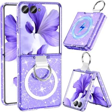 Imagem de Halokin Capa magnética para Samsung Galaxy Z Flip 7, Z Flip7 com anel, [compatível com MagSafe] proteção contra quedas militar, capa robusta de policarbonato rígido brilhante e fino para ZFlip 7, roxo