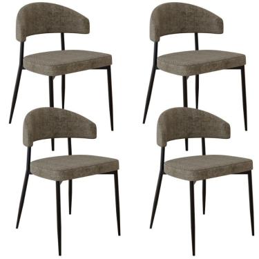Imagem de Kit 04 Cadeiras Estofada Para Sala De Jantar Serena Preto C01 Linho Lautrec Marrom - Lyam Decor