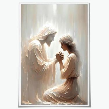 Imagem de Jesus Canvas Wall Art Poster Arte Cristã Jesus e Mulher Oração Pintura Bíblia Impressão Decoração de Parede para Igreja Casa Sala de Estar Quarto Jantar Escritório Oração Decoração Sem Moldura 30 x 45