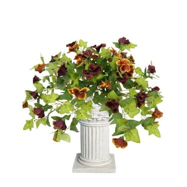 Imagem de Fycooler Flores artificiais para atividades ao ar livre, 2 peças, aparência de glória matinal sintética, flores de seda verdadeira para plantador externo, flores falsas resistentes a UV para casa